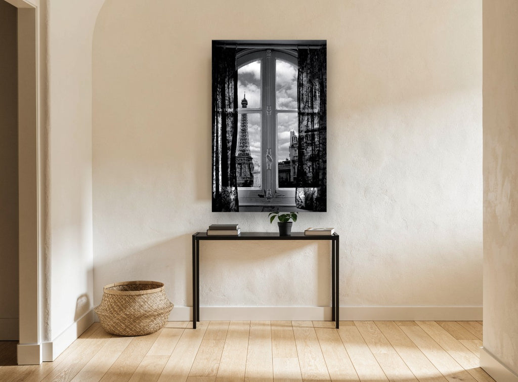 Window on the Tower city canvas print on the wall of a hallway
