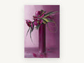 Magenta Blooms in Tall Vase, floral canvas wall art print, front view