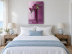 Magenta Blooms in Tall Vase floral canvas print on the wall of a coastal bedroom