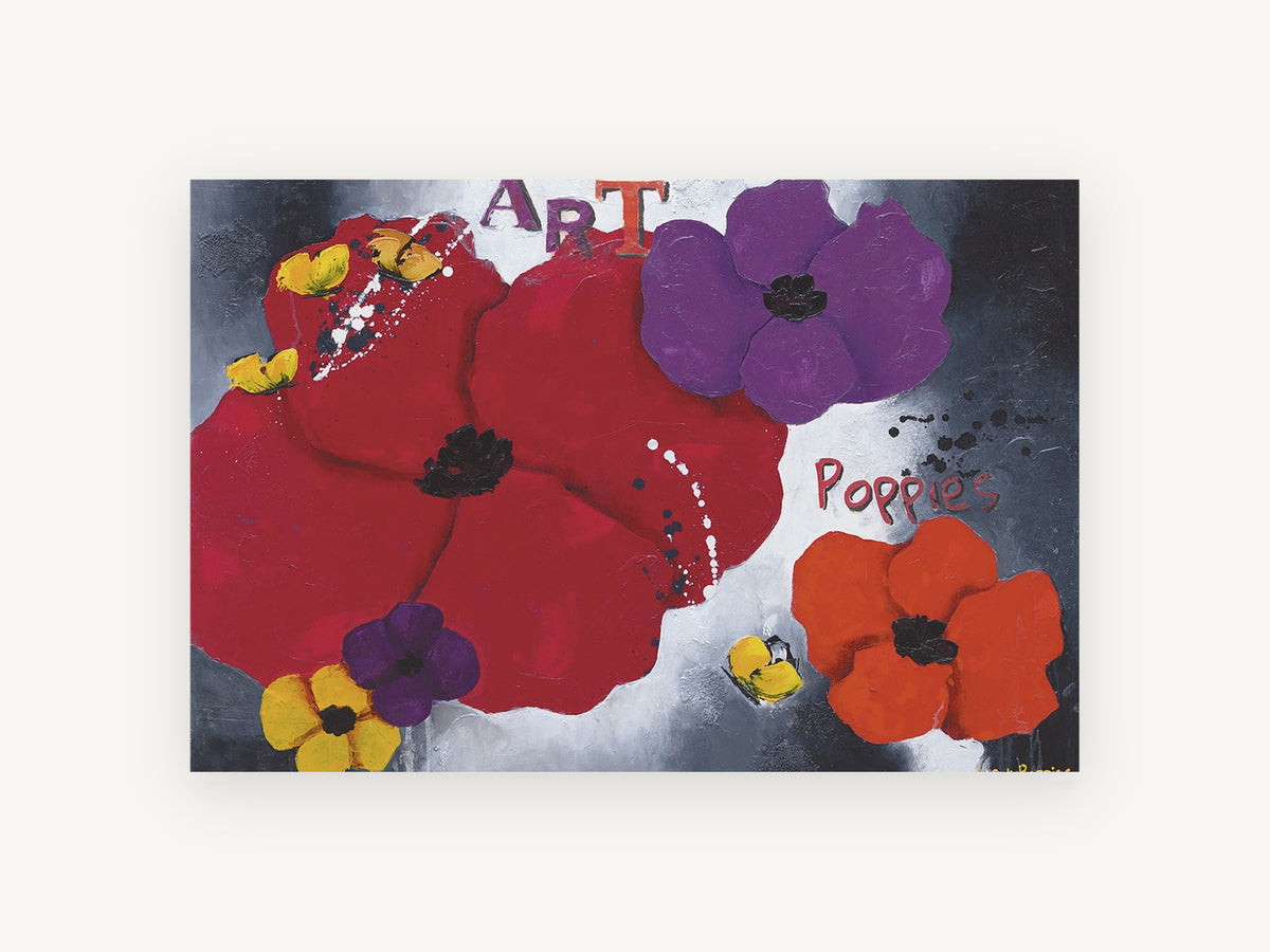 Poppy Chorus, floral canvas wall art print, front view