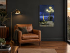Cherubs and Eiffel Dusk city canvas print on the wall of a charcoal living room
