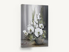 White Orchids in Grey, white orchid vase textured floral painting, floral canvas wall art print ready to hang