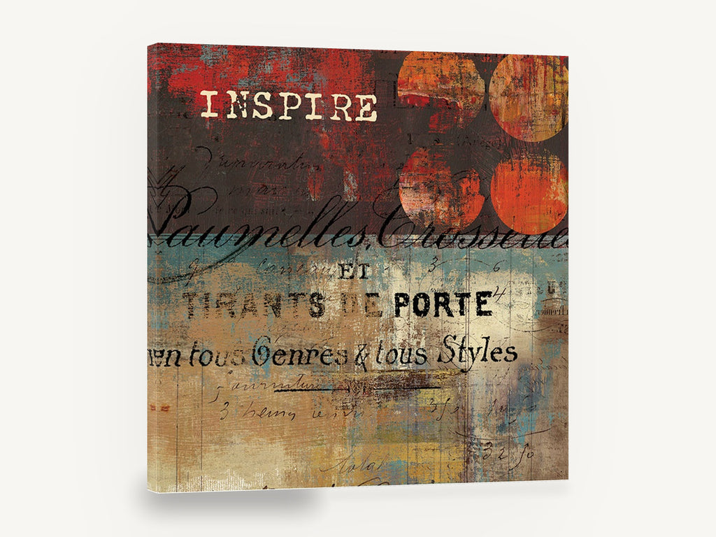 Inspire French Lettering, vintage french script typography, stretched canvas wall art print ready to hang