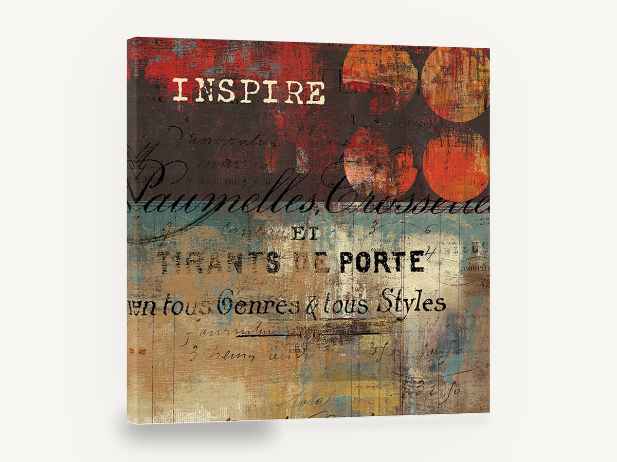 Inspire French Lettering, vintage french script typography, stretched canvas wall art print ready to hang