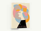 Woman in Patchwork Hat, retro japanese cosmetics advertising poster, stretched canvas wall art print ready to hang