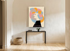 Woman in Patchwork Hat vintage canvas print on the wall of a hallway