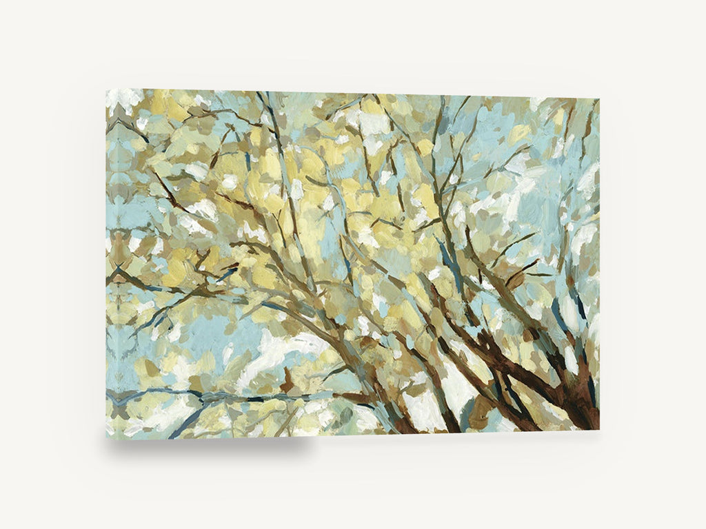 Sunlit Canopy Overhead, sunlit tree canopy abstract painting style, landscape canvas wall art print ready to hang