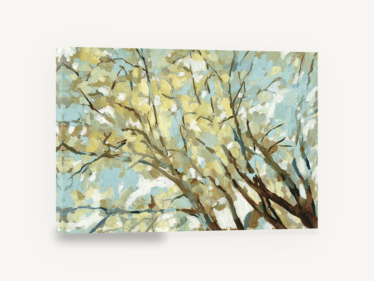 Sunlit Canopy Overhead, sunlit tree canopy abstract painting style, landscape canvas wall art print ready to hang