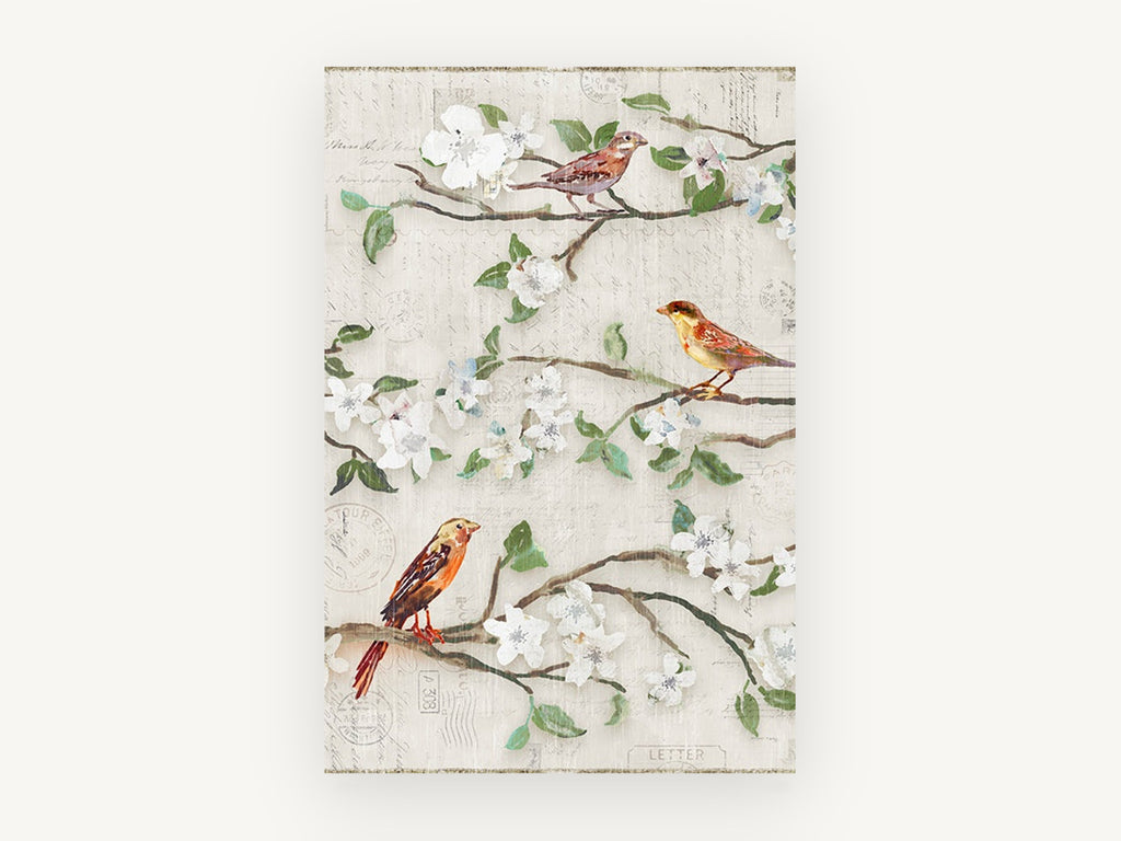 Postmark Blossom Songbirds, floral canvas wall art print, front view