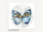 Indigo Moon Butterfly, blue butterfly watercolour circle, floral canvas wall art print ready to hang