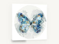Indigo Wing Circle, blue butterfly watercolour circle, floral canvas wall art print ready to hang