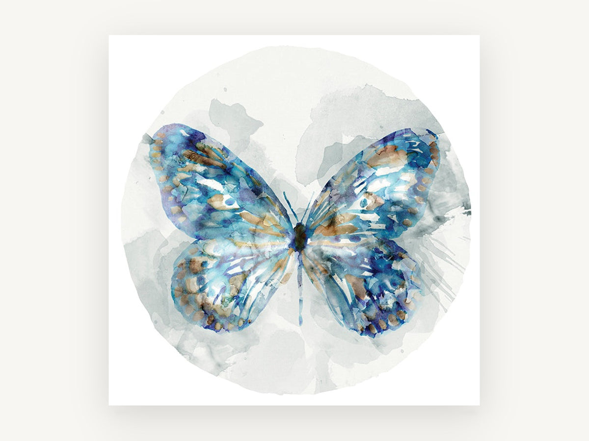 Indigo Wing Circle, floral canvas wall art print, front view