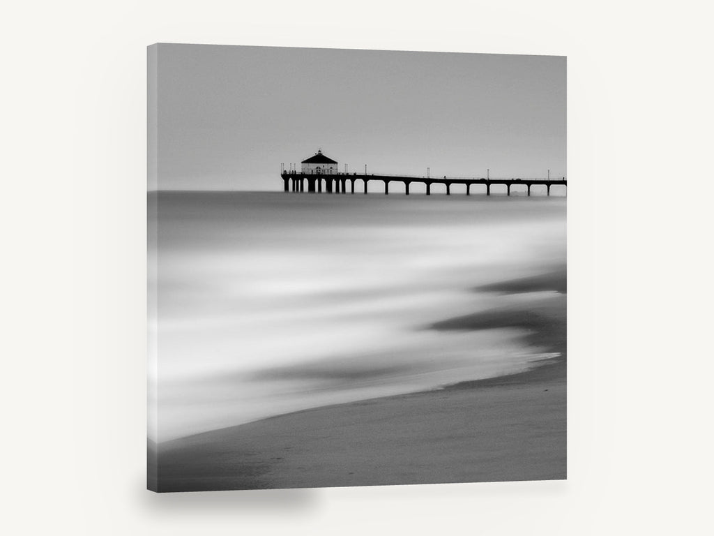 Silent Pier Haze, long exposure pier black and white, coastal canvas wall art print ready to hang