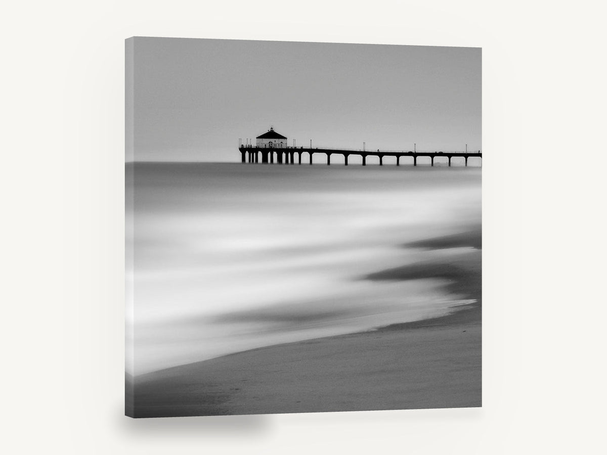 Silent Pier Haze, long exposure pier black and white, coastal canvas wall art print ready to hang