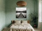 Snowcap Mirror Jetty landscape canvas print on the wall of a bedroom