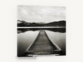 Snowcap Mirror Jetty, black and white jetty lake photograph, landscape canvas wall art print ready to hang