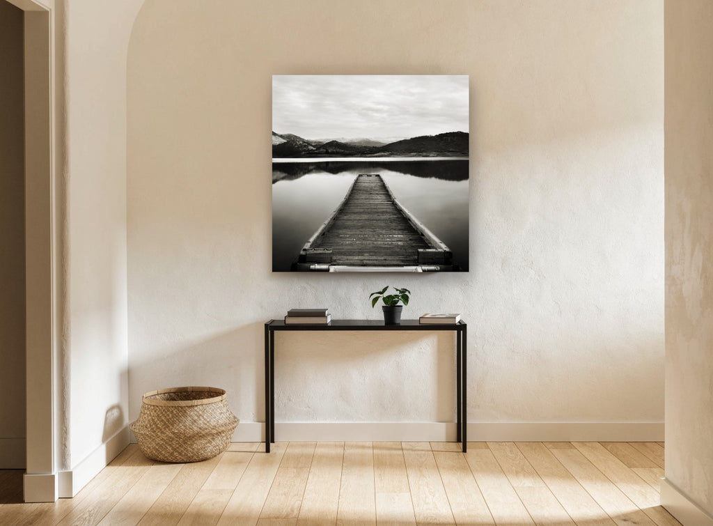 Snowcap Mirror Jetty landscape canvas print on the wall of a hallway