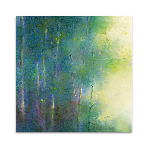 Among the Leaves, misty green forest trees fine art canvas print