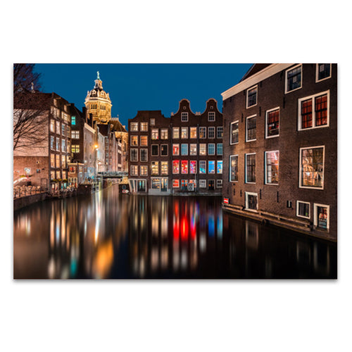 Amsterdam by Night, amsterdam canal houses at night fine art canvas print