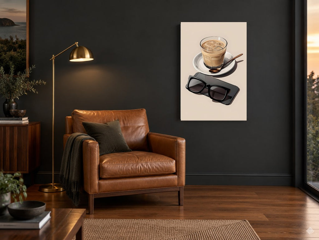 Iced Latte Break kitchen canvas print on the wall of a charcoal living room