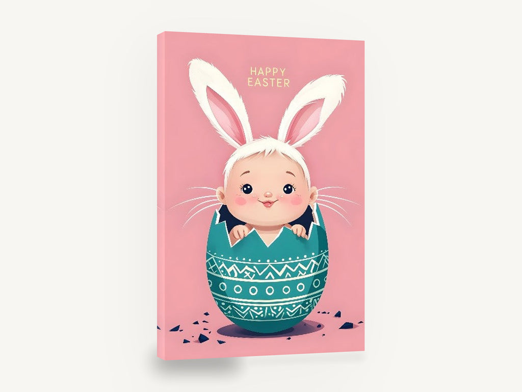 Easter Egg Baby Bunny, baby bunny ears easter egg illustration, kids canvas wall art print ready to hang