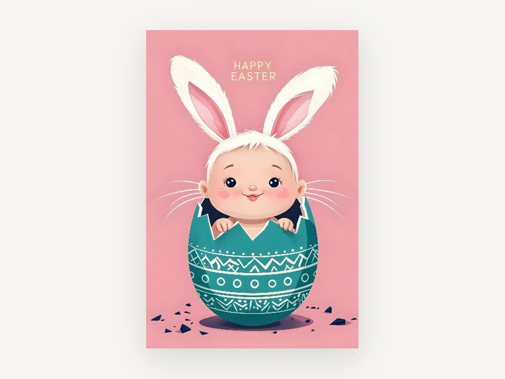 Easter Egg Baby Bunny, baby bunny ears easter egg illustration, kids canvas wall art print, front view