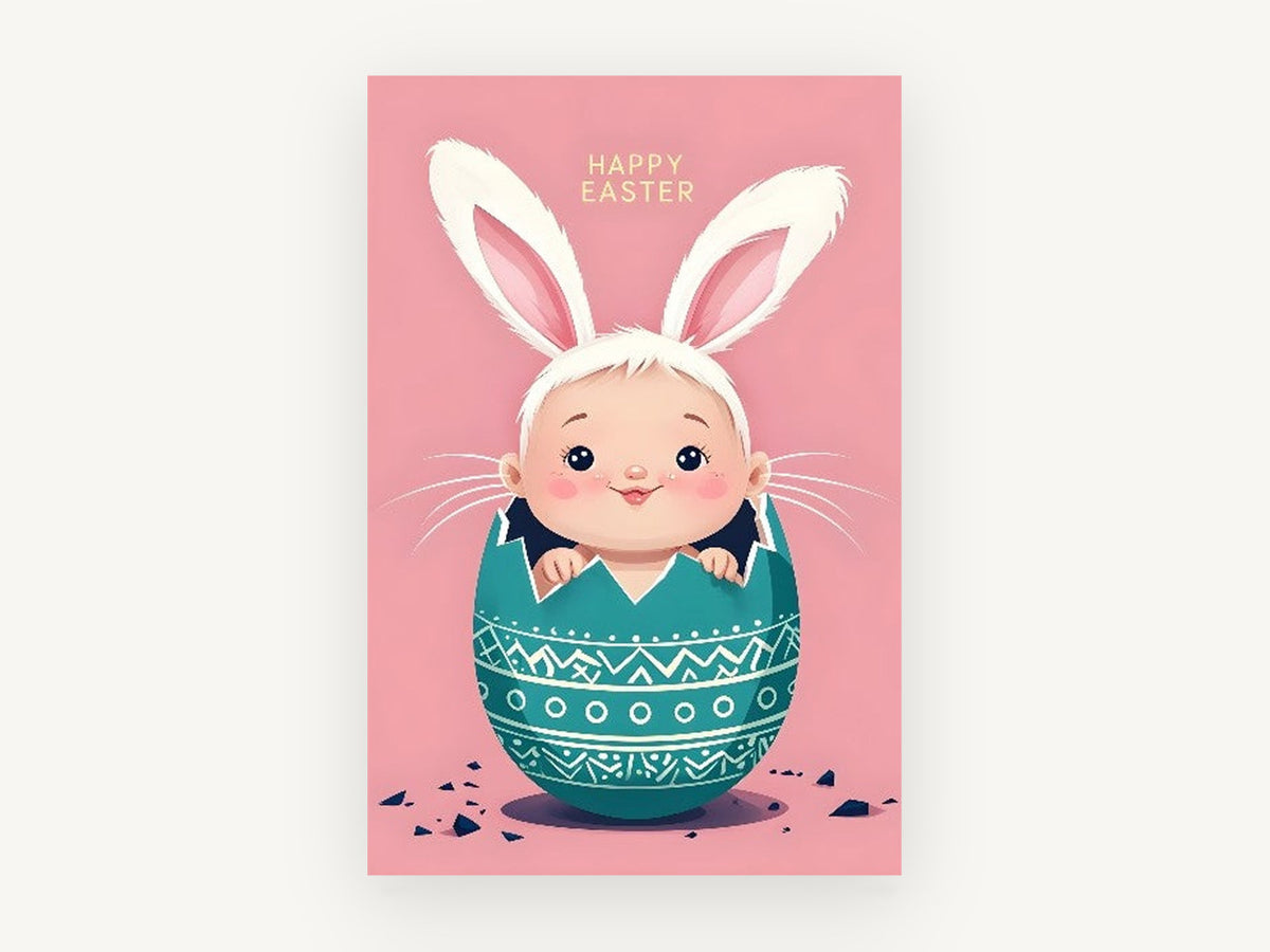 Easter Egg Baby Bunny, baby bunny ears easter egg illustration, kids canvas wall art print, front view