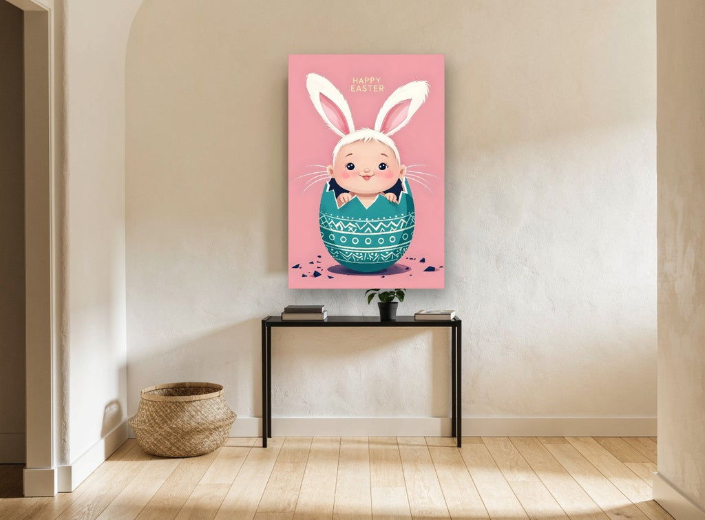 Easter Egg Baby Bunny kids canvas print on the wall of a hallway