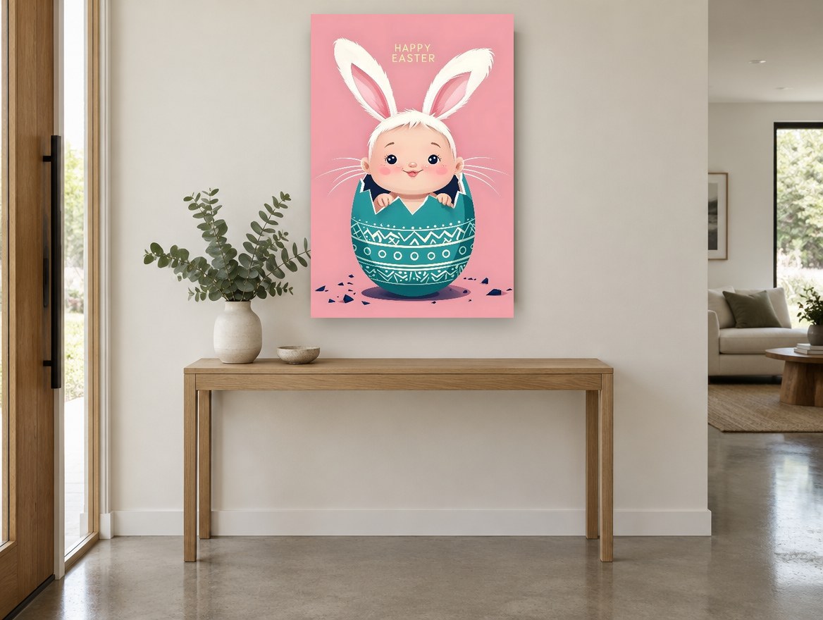 Easter Egg Baby Bunny kids canvas print on the wall of a entry hall