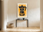 Adulting Moka Pot kitchen canvas print on the wall of a hallway