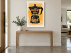 Adulting Moka Pot kitchen canvas print on the wall of a entry hall