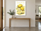 Squeeze the Day Lemons kitchen canvas print on the wall of a entry hall