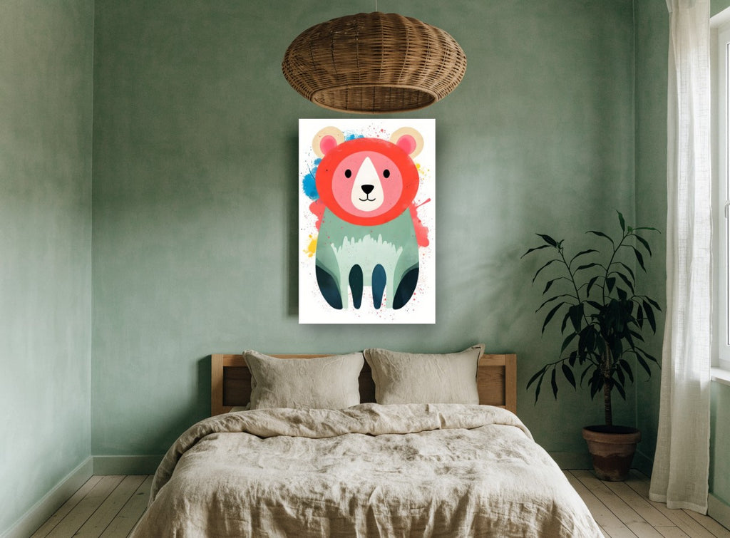 Splash Paint Bear animal canvas print on the wall of a bedroom