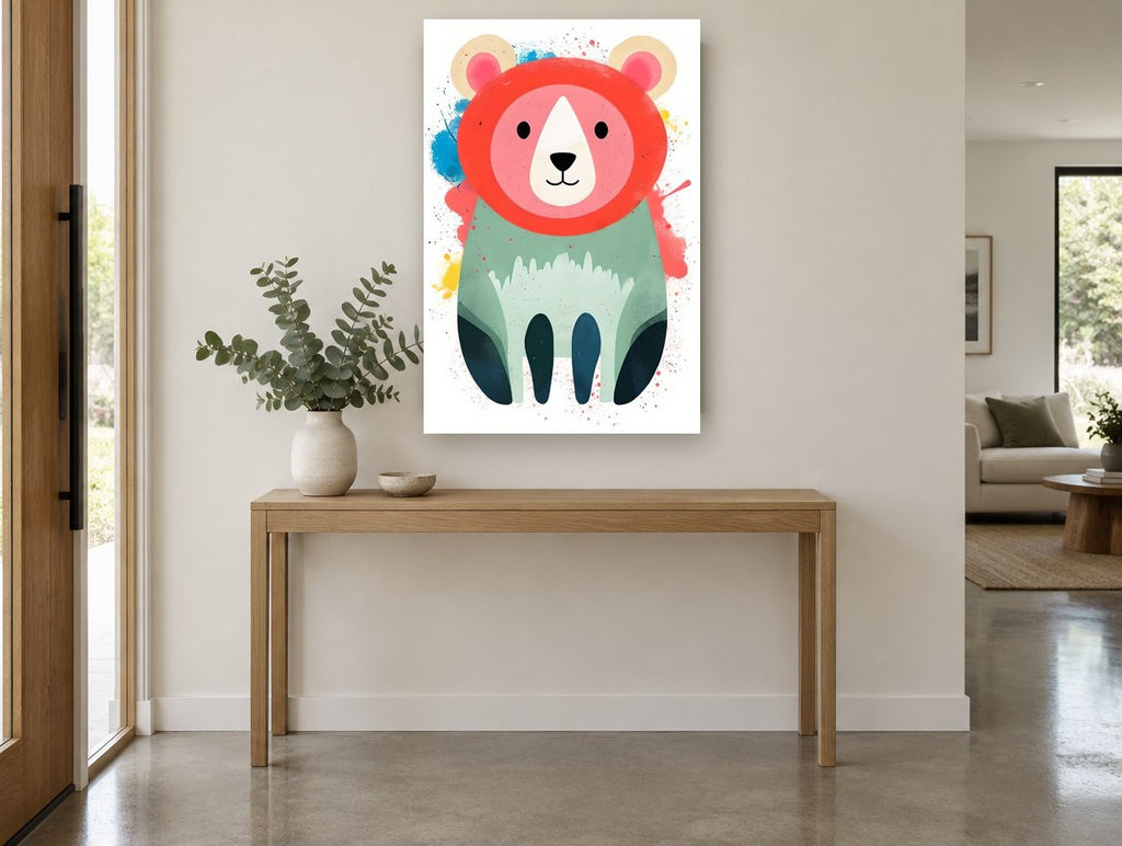 Splash Paint Bear animal canvas print on the wall of a entry hall