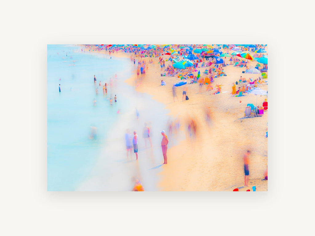 Crowded Summer Shoreline, coastal canvas wall art print, front view