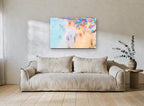 Crowded Summer Shoreline coastal canvas print on the wall of a living room