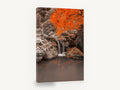 Orange Maple Waterfall, orange maple waterfall pond photograph, floral canvas wall art print ready to hang
