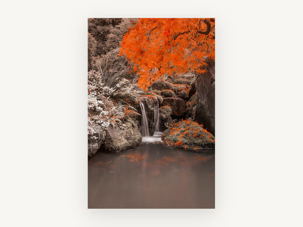 Orange Maple Waterfall, floral canvas wall art print, front view