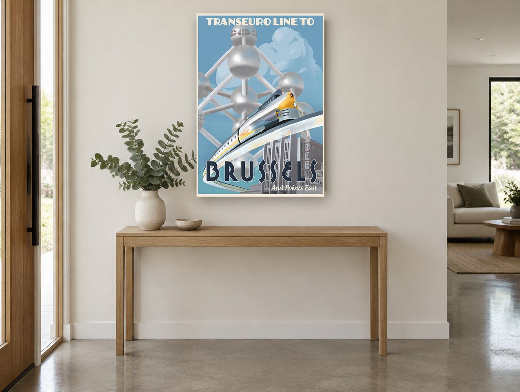 Transeuro Line Brussels vintage canvas print on the wall of a entry hall