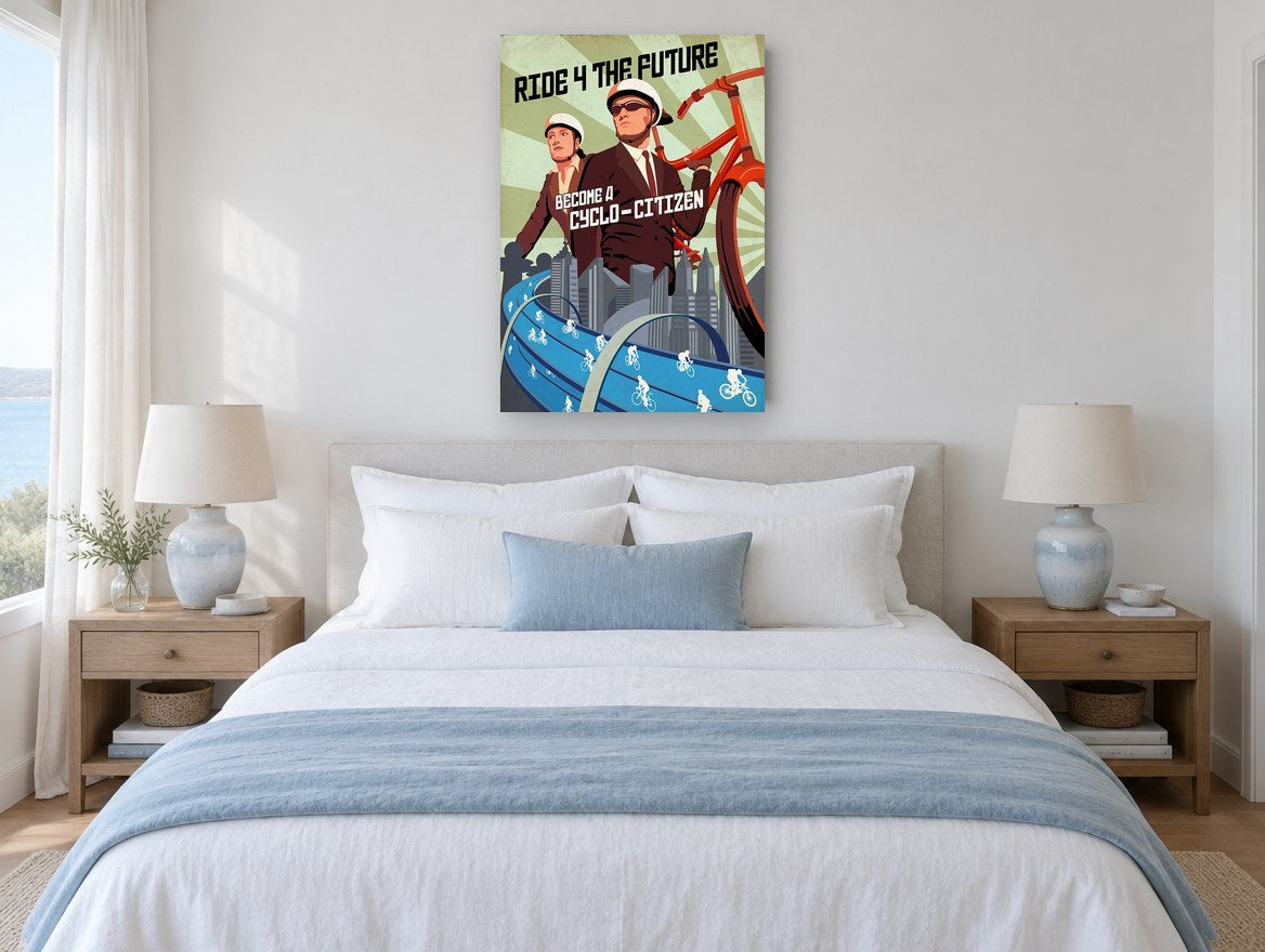 Ride 4 the Future vintage canvas print on the wall of a coastal bedroom