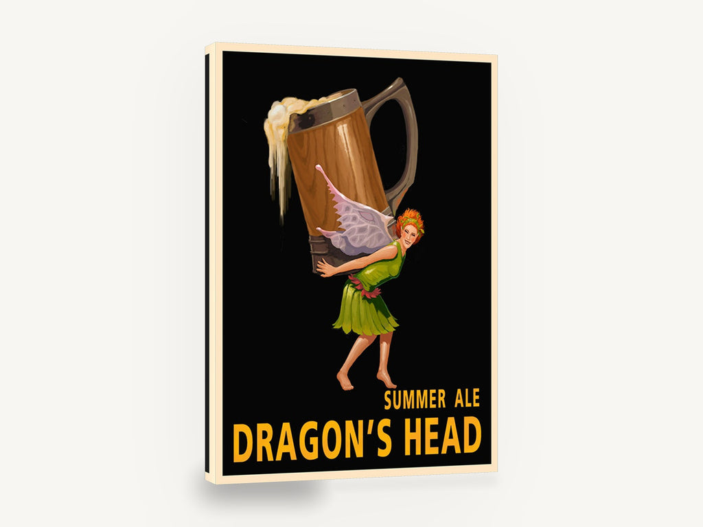 Fairy Carrying Summer Ale, vintage fairy summer ale beer poster, stretched canvas wall art print ready to hang