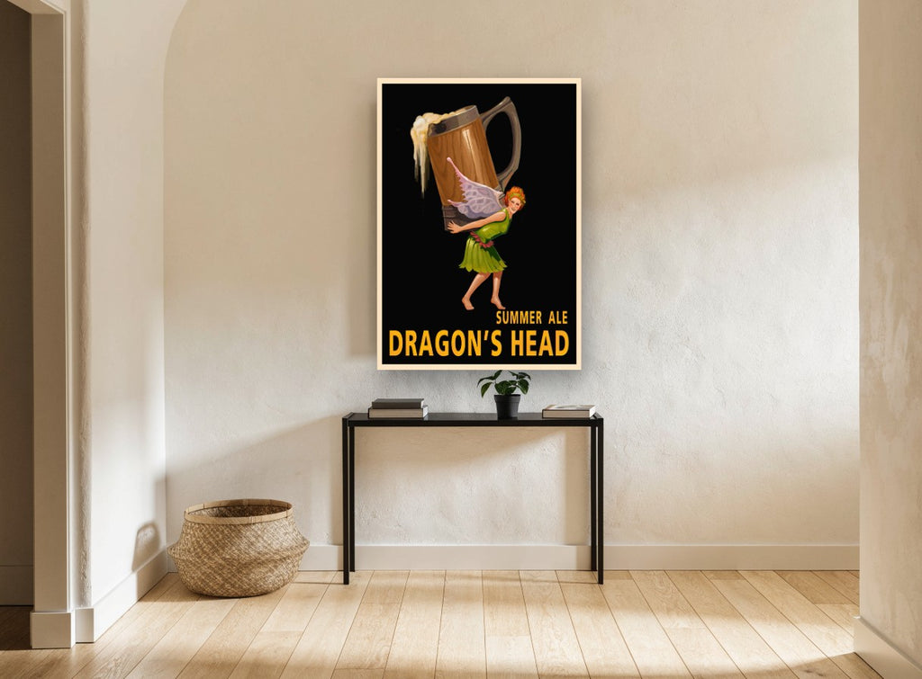 Fairy Carrying Summer Ale vintage canvas print on the wall of a hallway