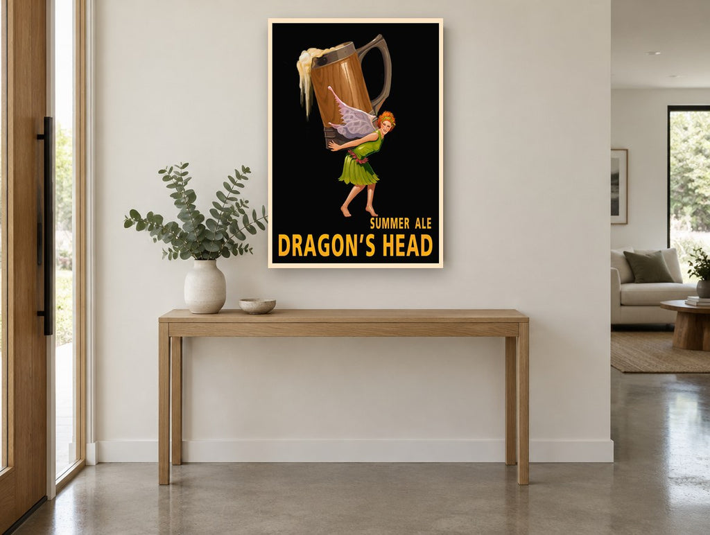Fairy Carrying Summer Ale vintage canvas print on the wall of a entry hall