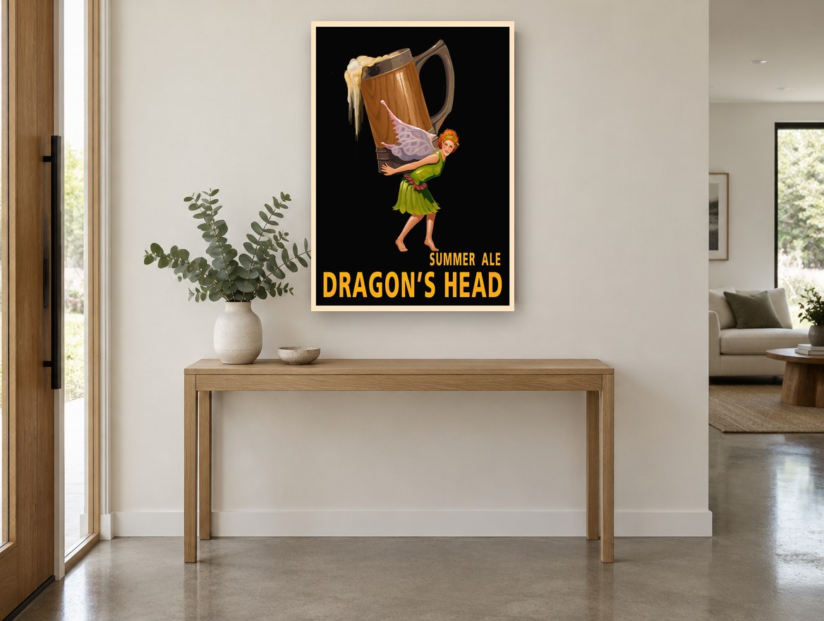 Fairy Carrying Summer Ale vintage canvas print on the wall of a entry hall