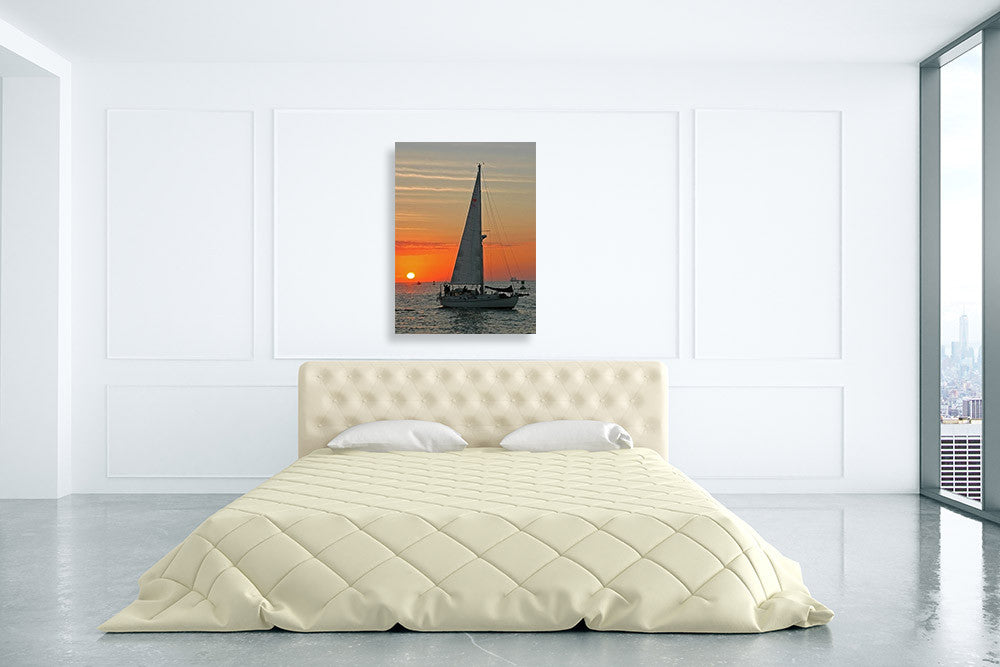 Sailboat on Sunset Wall Art Print on the wall