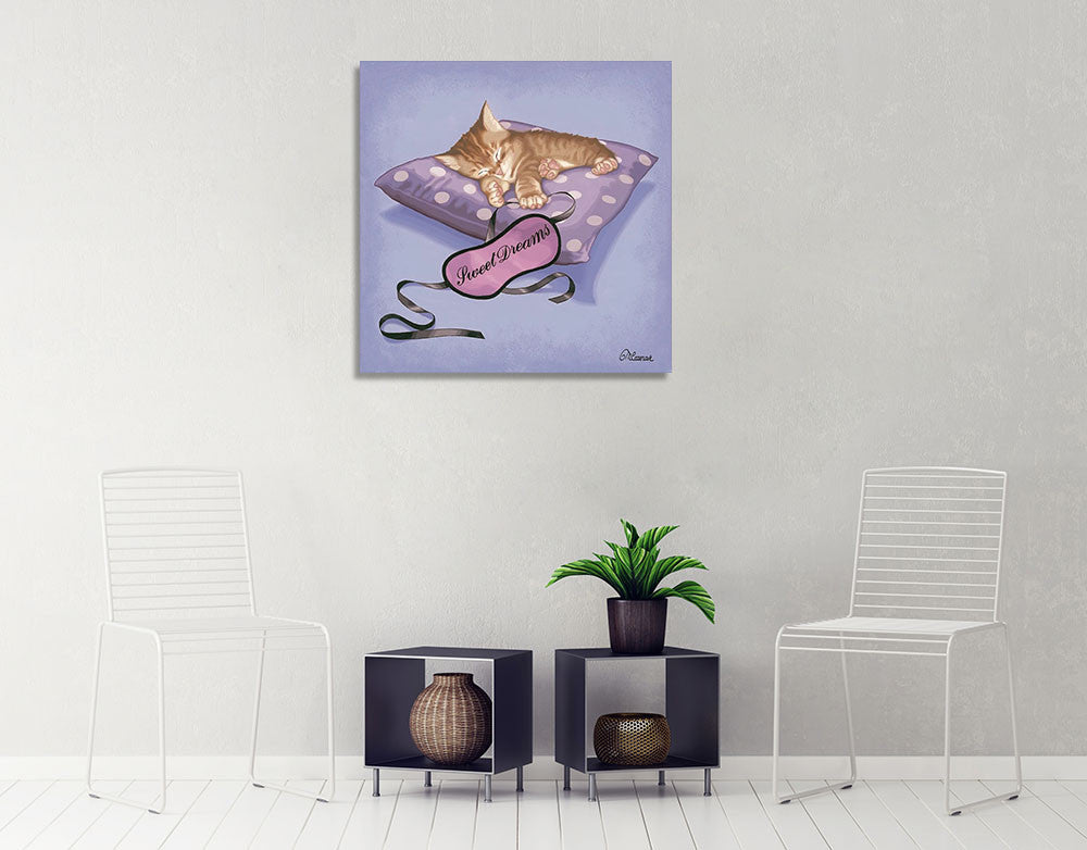 Sleeping Kitten Wall Art Print on the wall