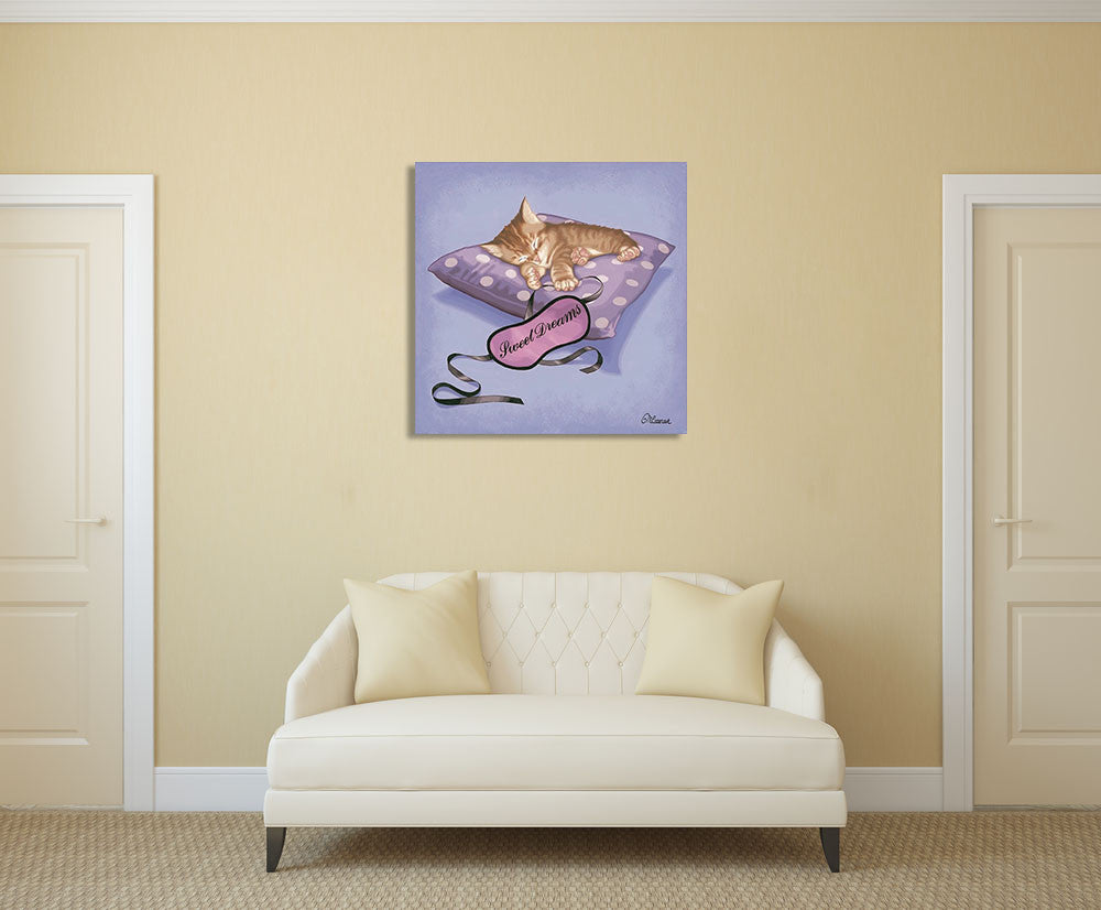 Sleeping Kitten Wall Art Print on the wall