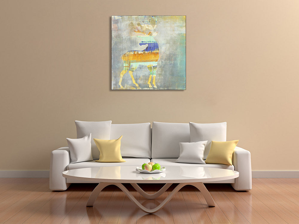 Sunrise Stag Wall Art Print on the wall