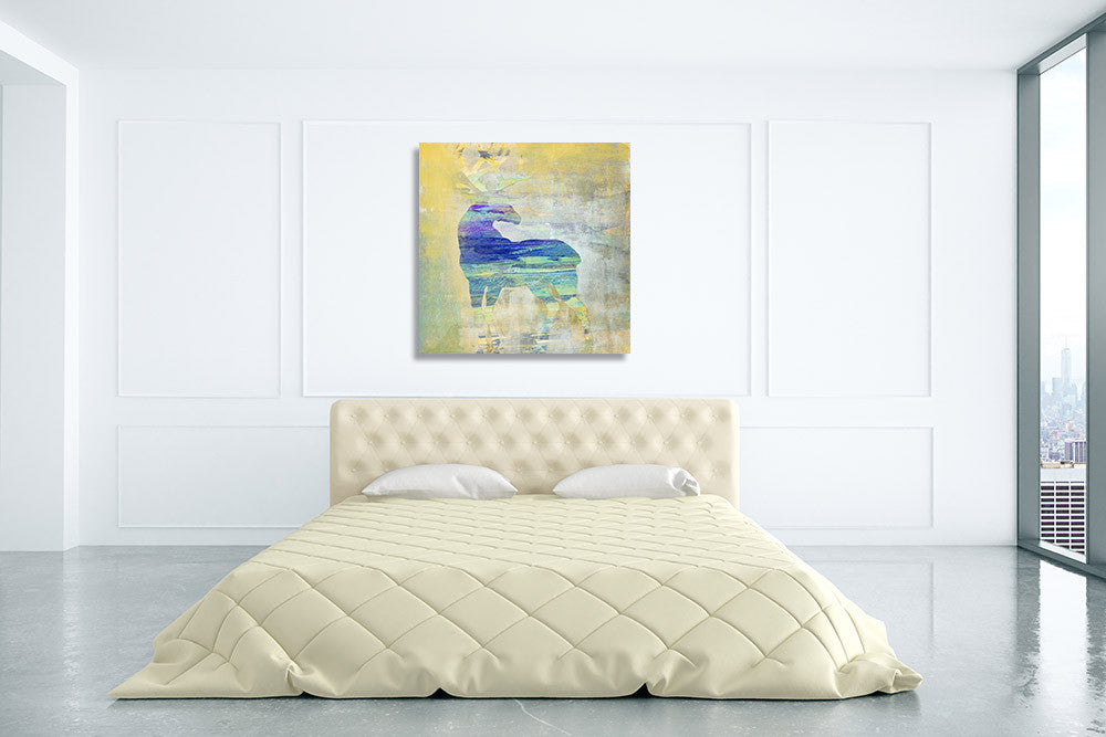 Sunset Stag Wall Art Print on the wall