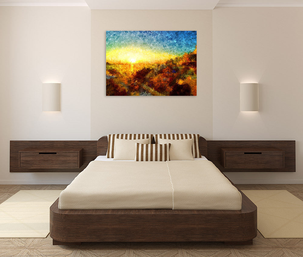 Sunset in Greece Wall Art Print on the wall
